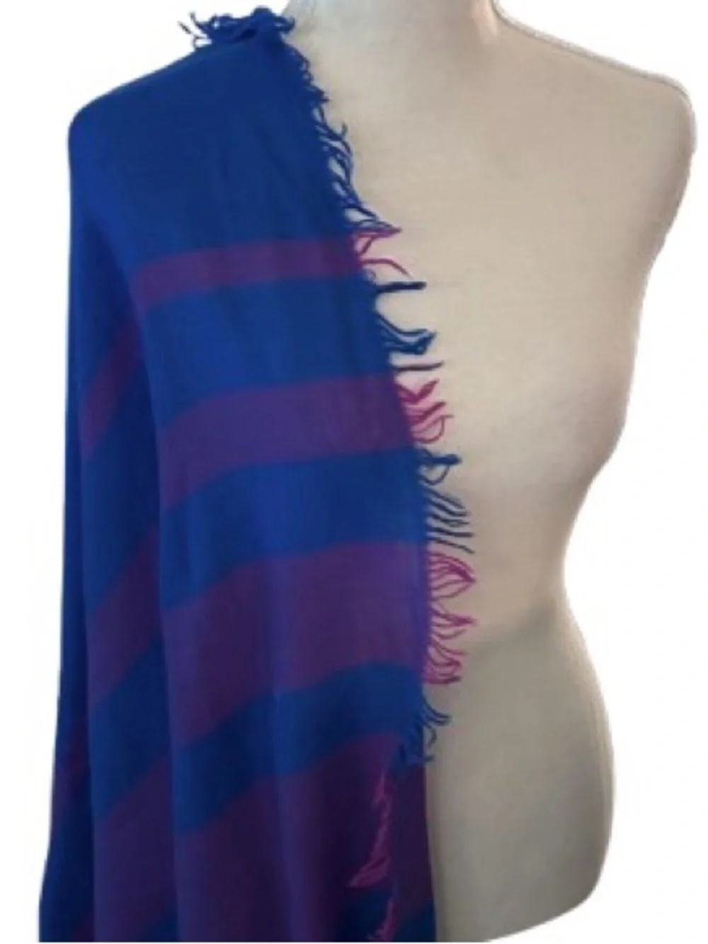 Purple & Blue Striped Pashmina Style Scarf Wrap Shawl Soft Lightweight Boho